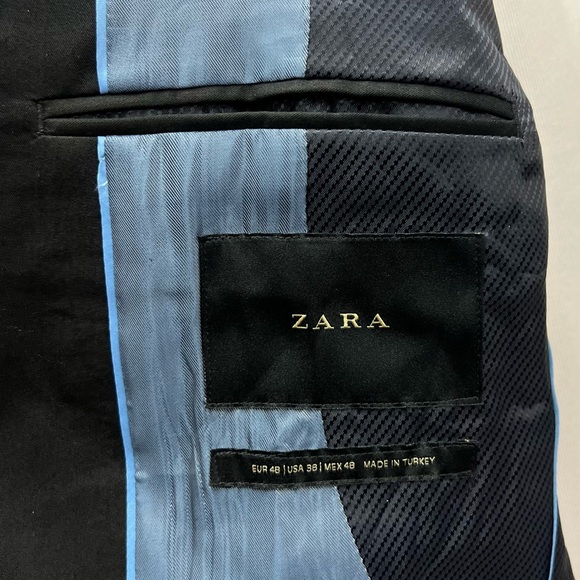 Zara Men's US 38 Slim Fit Black 2-Button Blazer Suit Jacket Sport Coat (EUR 48) - Picture 4 of 5